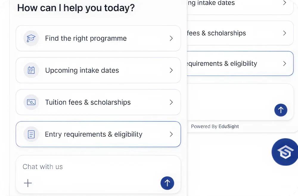 EduSight answering financial aid and prerequisite questions for community college students