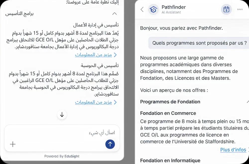 EduSight engaging an international prospect on WhatsApp in their own language