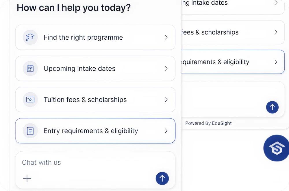 EduSight answering financial aid and prerequisite questions for community college students
